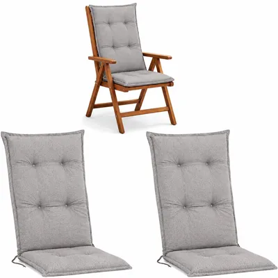 Produktbild von BURI 2x Hochlehner Auflage 120x50x5,5 cm - wetterfeste Gartenstuhlauflage mit Schaumkern & Vollvlies, Halteband & Bindebänder, bequemes Stuhlpolster für Balkon, Terrasse & Garten (Anthrazit/Grau)