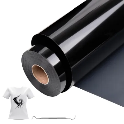 Image de Rouleau de vinyle thermocollant noir pour textiles - 12"x39" vinyle pour transfert thermique avec outils de dégazage