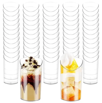 100 Dessertgläser aus Kunststoff, 80 ml, mit Löffel