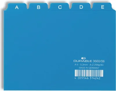 Produktbild von Leitregister A-Z A6quer PP 25-teilig blau Packung mit 50 Stück