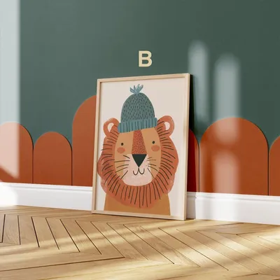 Produktbild von Löwen Poster Kinderzimmer · Geschenkidee für Kinder · Kinderzimmer Deko · Winter Herbst Löwe Mütze · Deko Print ohne Rahmen · Motiv LÖWE B · 13 × 18 cm