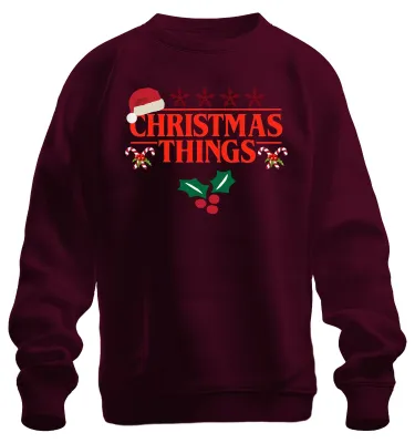 Immagine prodotto di CHRISTMAS THINGS Santa Hut Stranger Demogorgon Weihnachten Serie Unisex Felpa Pullover, Borgogna, M