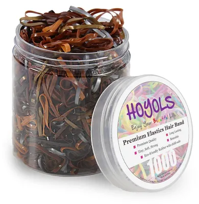 Produktbild von Hoyols Elastische Haar Krawatten für Pferdeschwanz Zopf Halter 1000 Stück Braun Silber Gold
