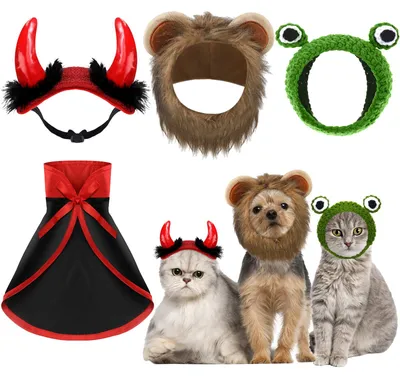 Produktbild von Xuniea 4 Stück Halloween Haustier Kostüm Katze Löwenmähne Kostüm Vampir Umhang T