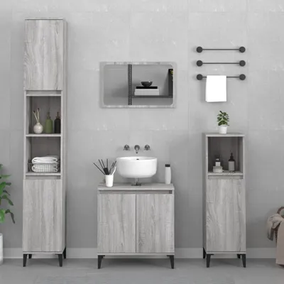 Obrázek produktu pro The Living Store 3dílná sada koupelnového nábytku šedá Sonoma z materiálu na bázi dřeva