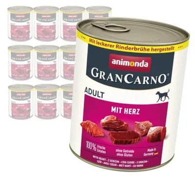 Produktbild von Animonda GranCarno Adult 12x800g Nassfutter für Hunde, Schweinefleisch mit Herz