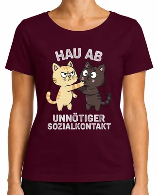 Immagine prodotto di Maglietta da donna, colore bordeaux, taglia S, con scritta "Hau Ab Unnötiger Sozialkontakt Katzen Lustig Japan Y2K Misanthrop"