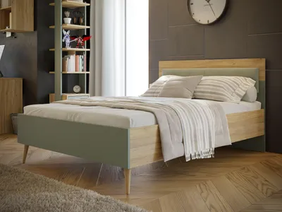 Produktbild von Doppelbett, 140 x 200 cm, Stoffkopfteil Salbeigrün, Chêne Mauvella