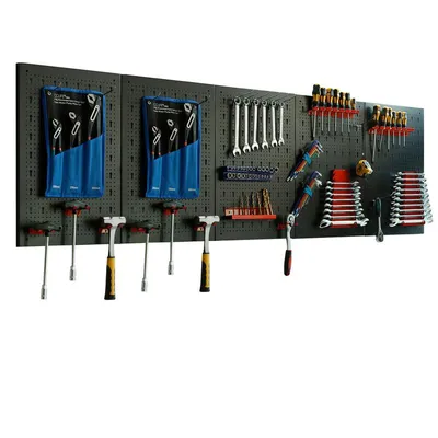 Produktbild von Werkzeugwand Lochwand 5 tlg 200 x 60 cm mit 66tlg Zubehör Schwarz