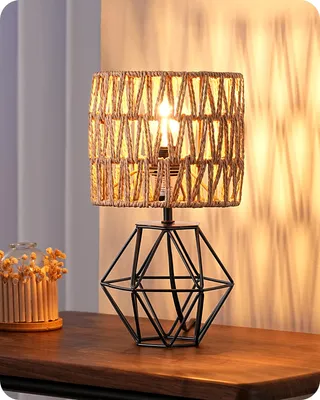 Produktbild von EDISHINE Tischlampe Wohnzimmer, Boho Tischleuchte, inkl. 4W LED Glühbirne, Schwarz