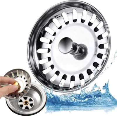 Produktbild von 2 Stück Stöpsel für Küchenspüle, Ø 84 mm, Filter für Spüle, Küche, Universal, Stöpsel für Waschbecken, Badezimmer, Universalstopfen aus Edelstahl, Spülbecken/Waschbecken, 2 Stück