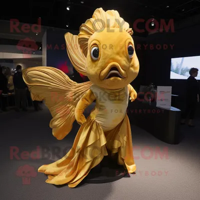 Produktbild von Goldene REDBROKOLY Betta-Fisch Maskottchen kostümfigur bekleidet mit einer Anzughose und Umhängen