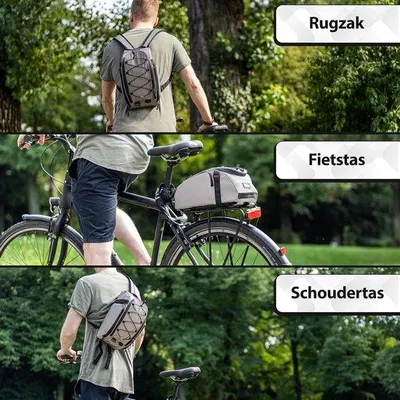 Produktbild von Famanu 3-in-1 Fahrradtasche für Gepäckträger - 10L Volumen - Isolierte Gepäckträgertasche mit Rucksackfunktion - Wasserdicht & Reflektierend