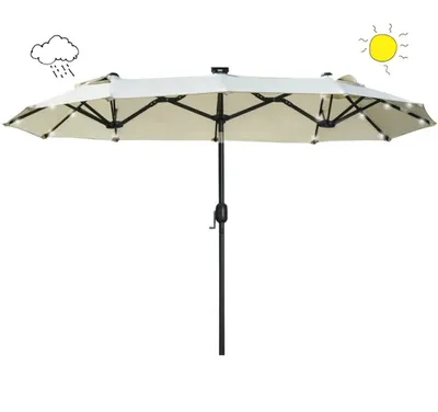 Produktbild von Doppelschirm mit LED,Terrassenschirm, Neigbar, mit Solarpaneel, Stahlrahmen 2,92 x 1,50 x 2,18 m