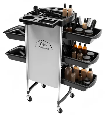 Immagine prodotto di Carrello per parrucchiere - Carrello mobile per parrucchiere - 5 cassetti - Ruote - Struttura in metallo - Argento