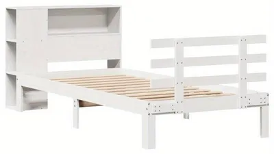 Obrázek produktu pro Postel s úložným prostorem a policemi, úsporný design, masivní borovicové dřevo, matrace 90x200 cm