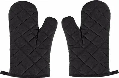 Produktbild von Unyqoos® 2er-Set Ofenhandschuhe – schwarze, hitzebeständige Ofenwanten aus 100% Baumwolle, 17 x 26,5 cm (Handöffnung 13 cm), gesteppte Rautenseite