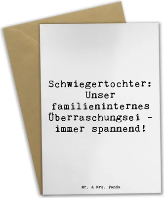 Produktbild von Mr. & Mrs. Panda Grußkarte Spruch Überraschungs-Schwiegertochter - Weiß - Geschenk, einladungskarten, Dankeschön, Beziehung, Schwiegereltern, osterkarten, Überraschung