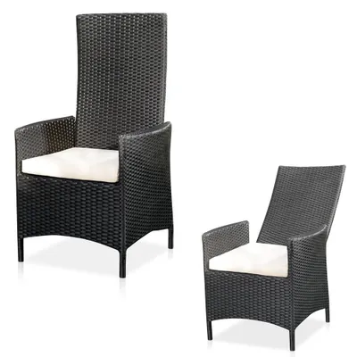 Image de Chaise de jardin en poly rotin réglable Fauteuil relax noir avec coussins