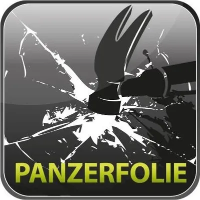 A hammer smashing through a screen with the text "PANZERFOLIE" below.