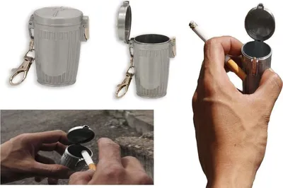 Produktbild von Mülleimer Metall Taschenaschenbecher m. Deckel u Karabiner Ascher Aschenbecher