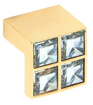 Productafbeelding van Knop voor meubels, gemaakt van zamac en kristal. Afstand tussen de schroefgaten: 16 mm. Verguld