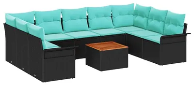 Produktbild von vidaXL Gartensofa-set mit Kissen 10 pcs Schwarz Poly-Rattan