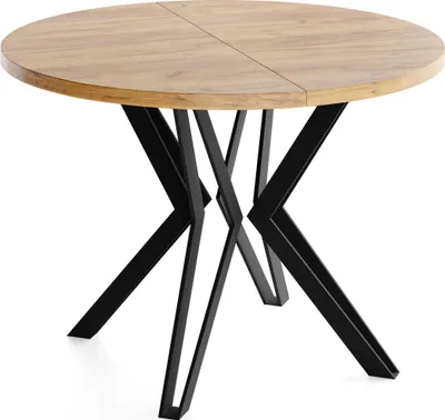 Obrázek produktu pro Kulatý jídelní stůl - průměr 100 nebo 120 cm - Rozkládací stůl s černými kovovými nohami potaženými práškovou barvou - industriální styl - 120 cm - dub Craft