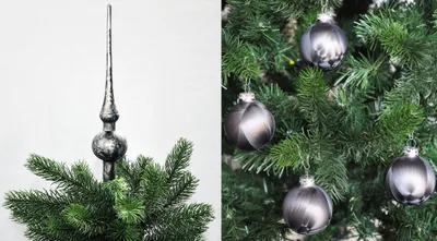 Produktbild von Thüringer Glas Eislack Christbaumspitze + 12x Christbaumkugeln 6cm Spitze Kugel Anthrazit Eislack