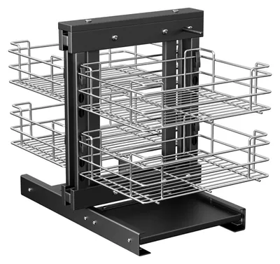Image de Organisateur de placard d'angle pour cuisine - Panier métallique coulissant de 90 cm - Acier inoxydable - Solution d'angle pour 2/3 de l'espace - Adapté pour portes à ouverture gauche ou droite - StorageRack-900mm