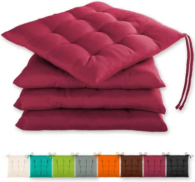 Imagen del producto de Juego de 4 cojines para asiento de 40x40x3 cm, con cintas para atar, aptos para uso en interiores y exteriores, color fucsia