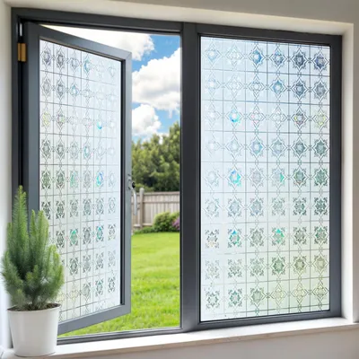 Productafbeelding van Raamfolie met bloemenpatroon en regenboogeffect - 30 x 200 cm