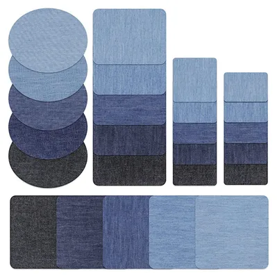 25 Aufbügelflicken, Jeans-Reparatur-Set, Denim, verschiedene Größen