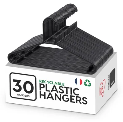 Productafbeelding van Iris Ohyama, plastic hangers, set van 30, zwart, BPA-vrij, stevige kledinghangers