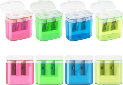 Produktbild von Anspitzer mit Behälter 8 Stück 4 Farben, Anspitzer mit Doppellöchern und Deckel, Handheld Bleistiftspitzer für Dicke und Dünne Stifte, Anspitzer Kinder, Dosenspitzer für Schule Büro