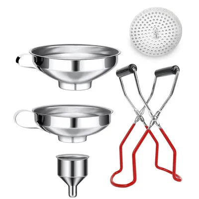 Produktbild von Edelstahl Trichter Set, breite Öffnung, Multifunktional, Küchen Zubehör, 4 Stück Marmeladentrichter,Einfülltrichter,inkl. Sieb und Mason Jar Öffner