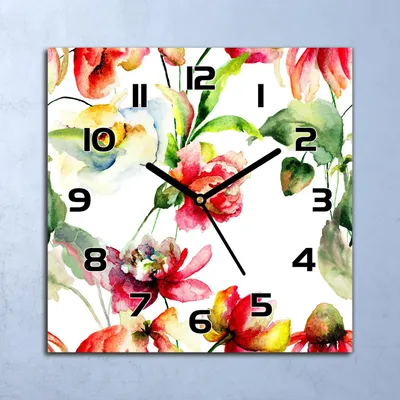 Produktbild von Wanduhr Echt-Glas-Küchenuhr Blumen Farbenfroh Quarz Lautlos 30x30 Deko Bilder