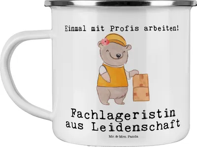 Produktbild von Mr. & Mrs. Panda Teebecher Fachlageristin Leidenschaft - Weiß - Geschenk, Lustig, Haferl, Emaille Tasse, Witzig, Ausbildung, Becher, Pott, Teetasse, Spruch