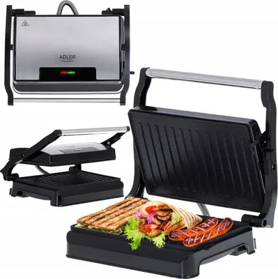 Zdjęcie produktu dla Grill elektryczny Adler 1200W AD3052, nieprzywierający, kompaktowy, srebrny/szary