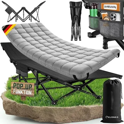 Imagen del producto de Cama plegable para camping con colchón de alta calidad | Cama para camping resistente hasta 200 kg | Cama de camping con bolsa lateral y de transporte | Cama plegable para invitados | Cama plegable para uso en interiores y exteriores | Cama plegable para viajes (adultos)