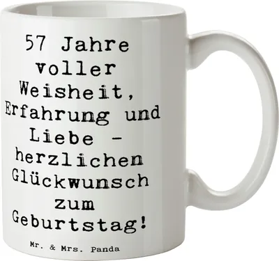 Produktbild von Mr. & Mrs. Panda Kaffeetasse Spruch 57. Geburtstag - Weiß - Geschenk, Tasse, Leben, 57 Jahre, Teetasse, Kaffeebecher, Erfahrung, Pott, Happy Birthday, Alter, Trinkbecher