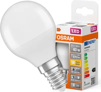 Zdjęcie produktu dla Żarówka LED P45 Kulka E14 4.9W = 40W 470lm 2700K Ciepła CRI>97 180° CLASSIC Osram