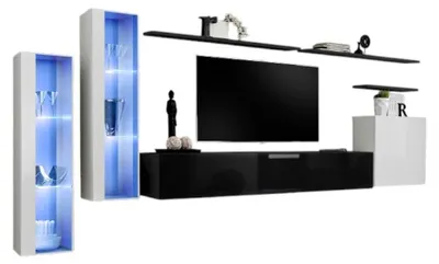 Productafbeelding van Wandcompositie SWITCH XI zwevend TV-meubel zwart en glanzend wit 330 cm LED