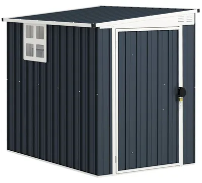 Image de Abri de jardin en métal - Abri de rangement extérieur - 1,2 x 1,8 m - Avec fenêtre - 2 ouvertures de ventilation - Porte verrouillable - Gris foncé