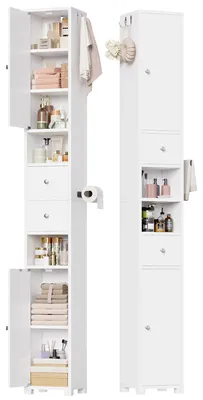 Immagine prodotto di Armadietto bagno - Mobile alto - 2 ante - 2 cassetti - Legno - 20 x 20 x 181,5 cm - Bianco
