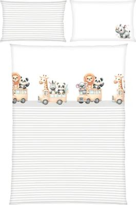 Produktbild von Herding Kinder-Bettwäsche Adventure" natur-weiß 1x 100x135 cm + 1x 40x60 cm"