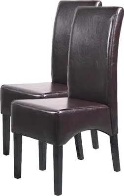 Immagine prodotto di Set da 2 sedie da pranzo/da cucina imbottite | A x L x P 102 x 44 x 54 cm | Altezza della seduta 47 cm | Pelle | Gambe scure | Marrone