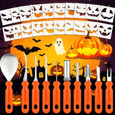 Immagine prodotto di Set per intagliare zucche di Halloween, composto da 30 pezzi