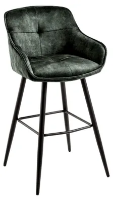 Produktbild von Design Barhocker Euphoria dunkelgrün Samt mit schwarzen Metallbeinen und Lehne