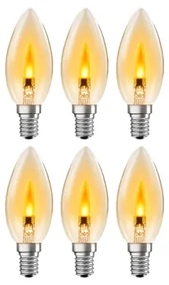 Productafbeelding van 6 x LED-lampen, filamenttype, kaarsvorm, 1W, E14 fitting, helder glas, flikkerend licht, vuur effect